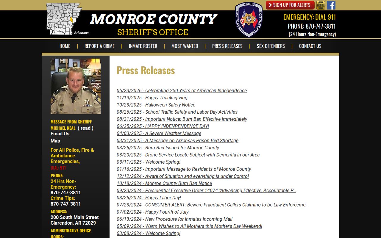 Monroe County arrest history sheriff press release archive