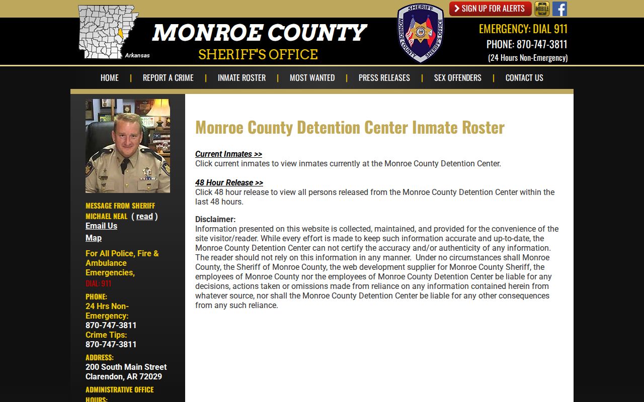 Monroe County arrest history inmate roster landing page