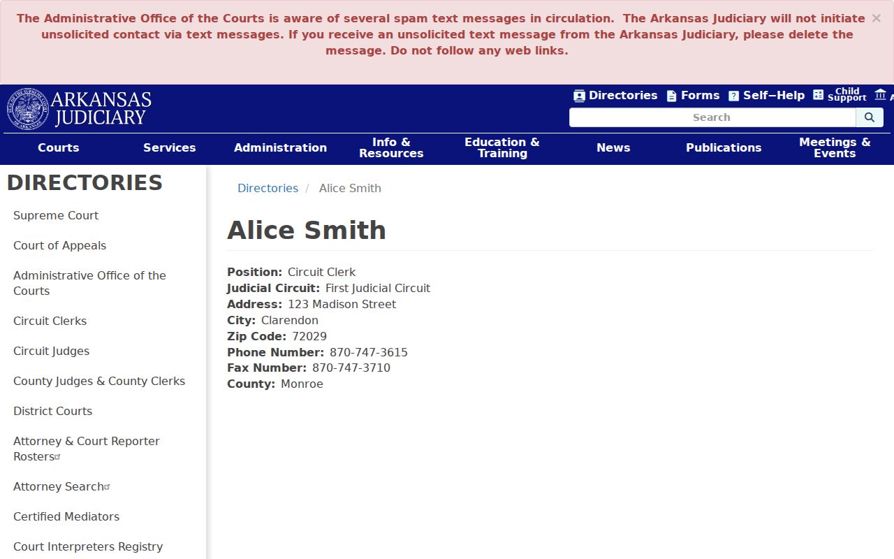 Monroe County criminal court Circuit Clerk directory